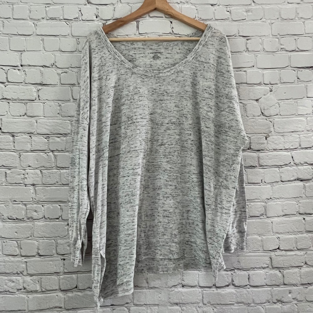 Lane Bryant Women's 22/24 Gray Space Dye Asymmetric Long Linen Blend Sleeve Top